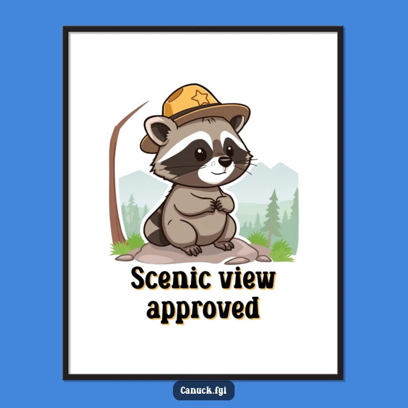 Funny Park Ranger Raccoon Poster - Whimsical Funny Wall Art