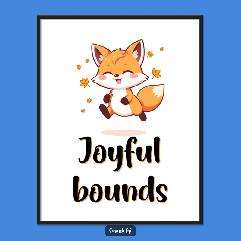 Funny Fox Poster: Joyful Maple Leaf Leap Art - Whimsical Decor