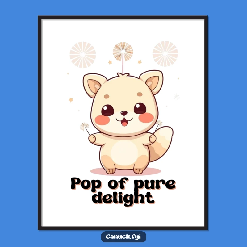 Funny Cheerful Animal Fireworks Poster - Festive Wall Art