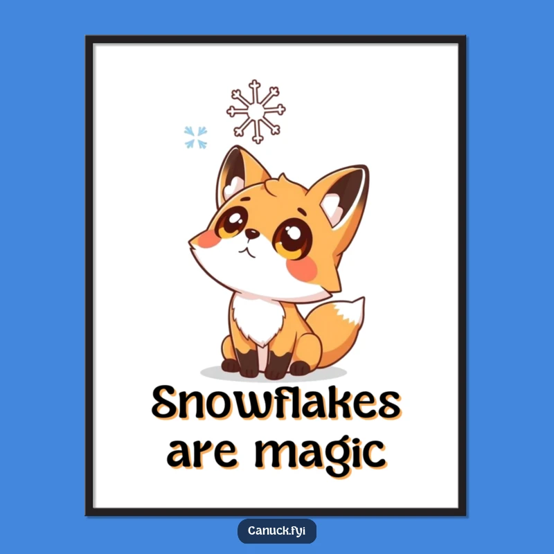 Funny Fox Winter Art Poster: Curious Fox & Snowflake Wall Decor, a Whimsical Gift