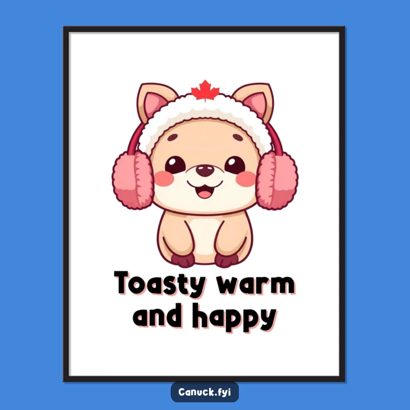 Funny Canadian Animal Earmuff Poster - Warm Winter Wall Art