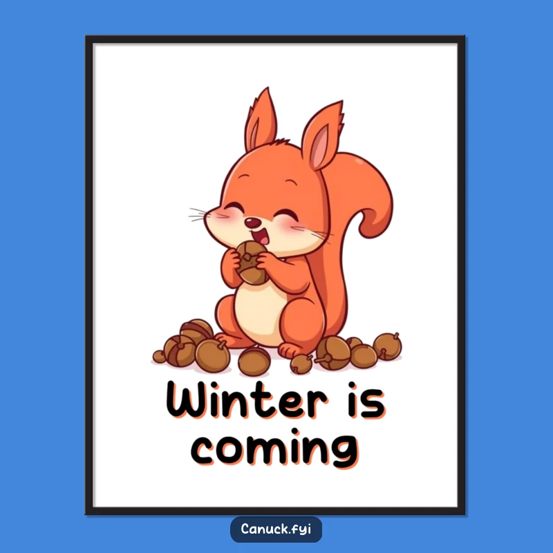 Funny Squirrel Acorn Art Poster: Excited Animal Decor, Humorous Gift