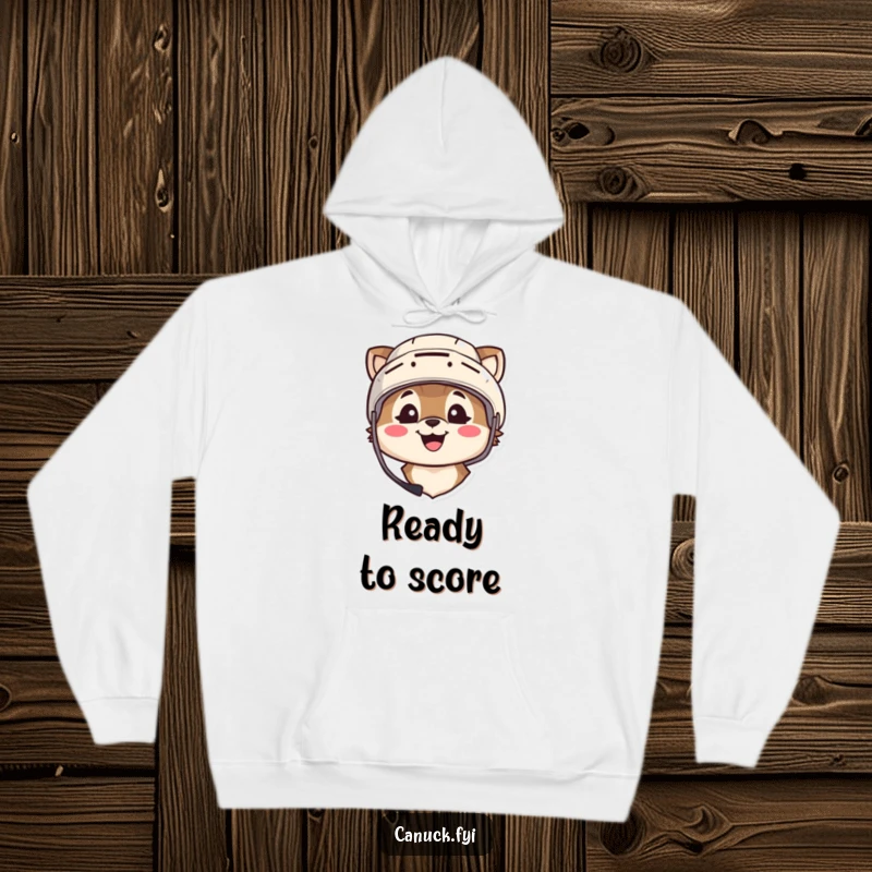 Funny hoodie featuring an animal character wearing a hockey helmet and smiling broadly, perfect for staying warm during the game.