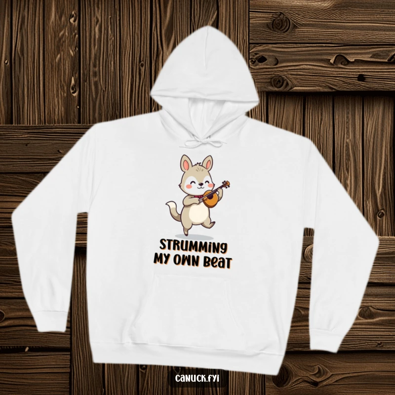 Funny animal jigging hoodie playing a fiddle, bringing cozy musical vibes and humorous style.