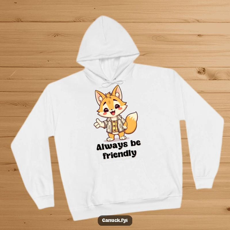 Funny hoodie design of a delighted lynx in a checkered shirt, extending a paw for a friendly handshake.