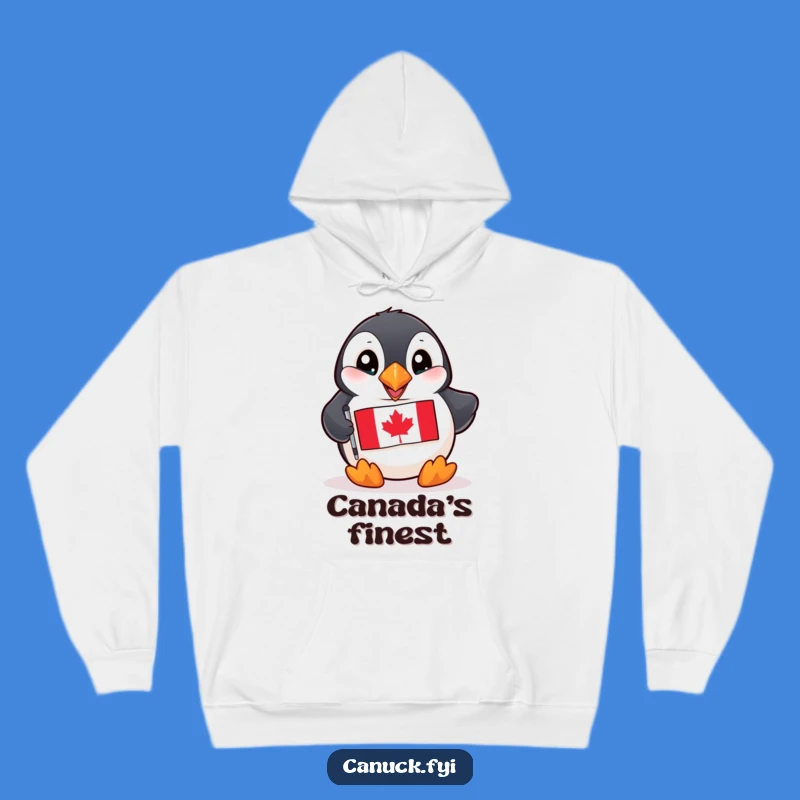 Funny Puffin Hoodie: Cozy Up with a Playful Bird & Canadian Flag - Great Gift