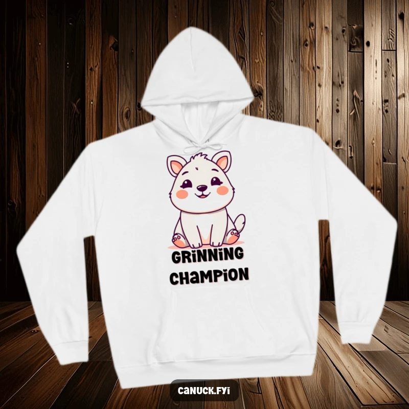 Cute animal with a friendly, welcoming grin, featured on a cozy and humorous hoodie.