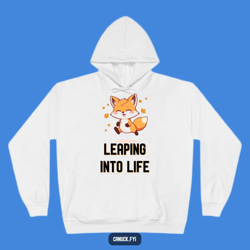 Funny Fox Hoodie: Joyful Maple Leaf Leap - Cozy Autumn Comfort