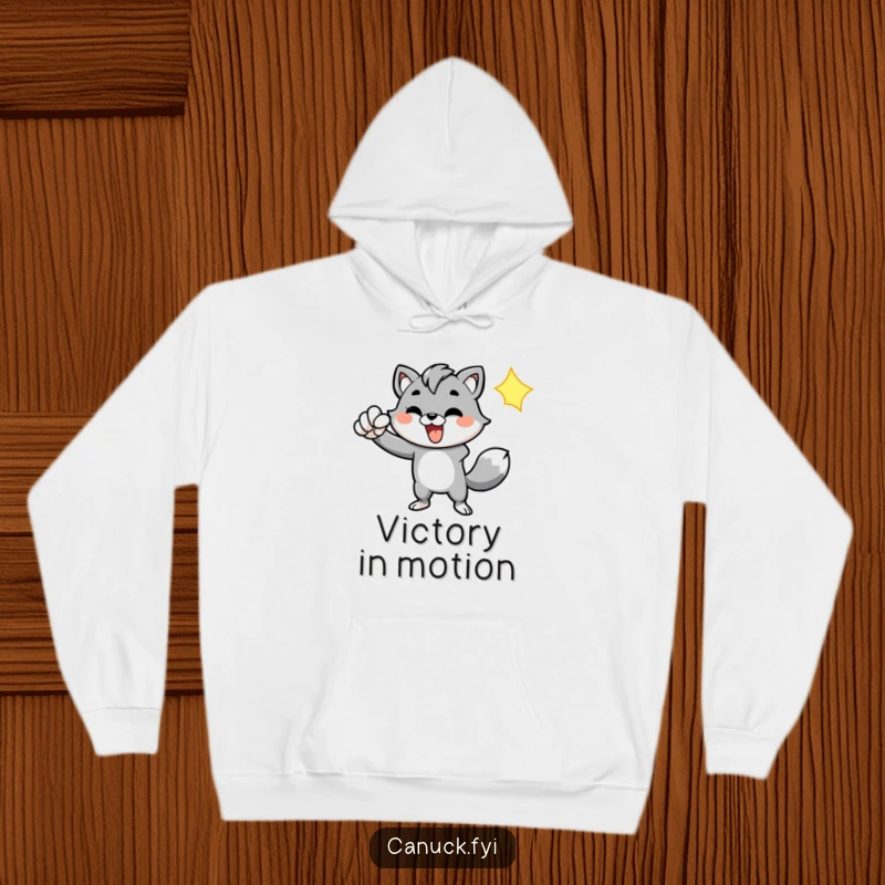 Funny hoodie showcasing an energetic animal character pumping its fist, offering cozy comfort and a symbol of motivation.