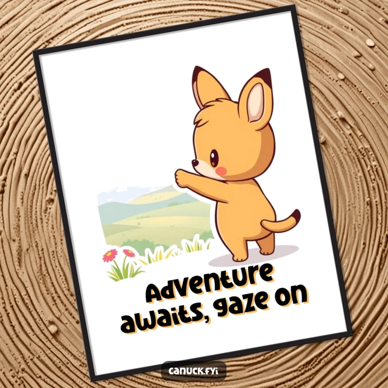 Funny Free Printable Wall Art: Curious animal points towards a distant, scenic view, evoking a sense of wonder, exploration, and natural beauty.