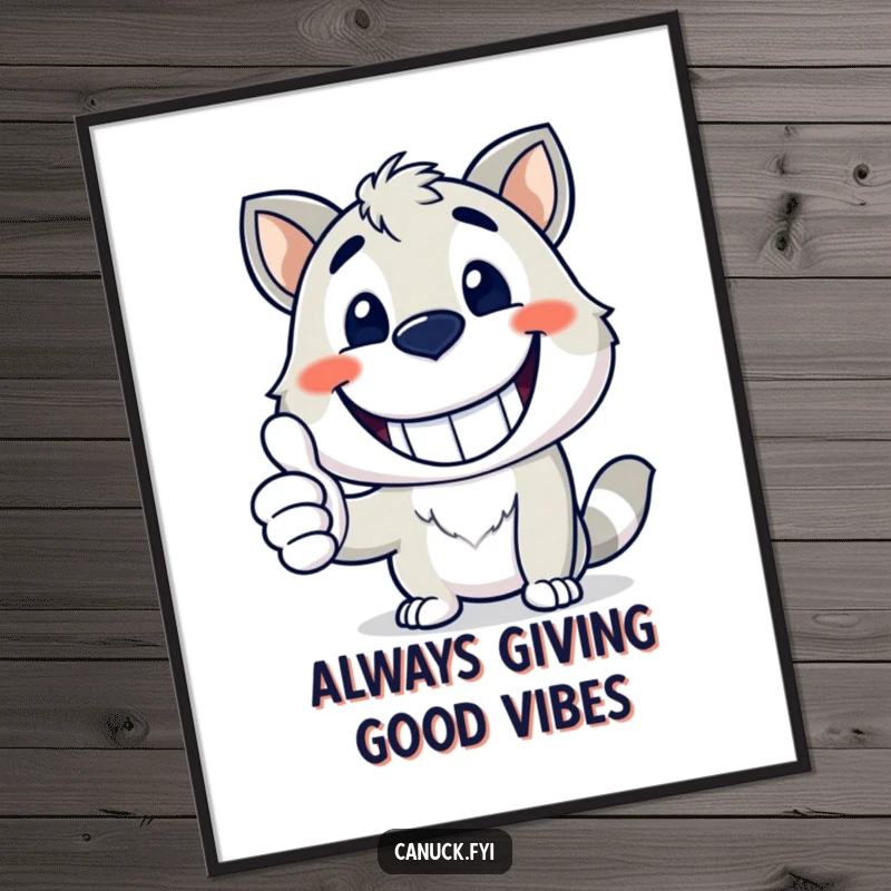Funny Free Printable wall art of a happy animal mascot with a wide, infectious grin and a prominent thumbs up.