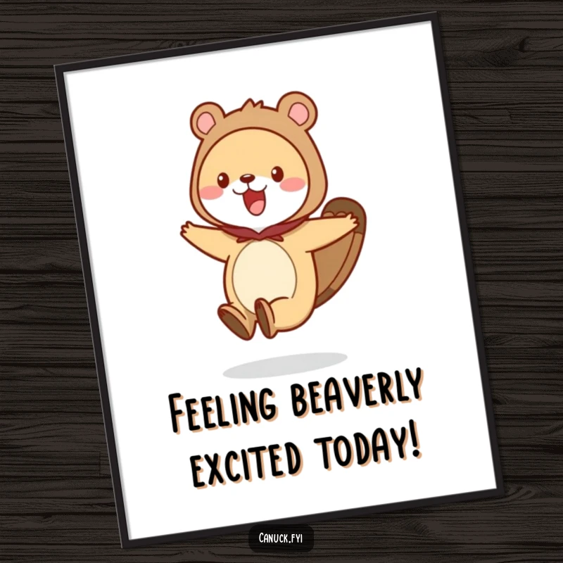 Funny Free Printable Wall Art: An animal dressed in a beaver tail costume is captured mid-hop, radiating pure, unadulterated fun.
