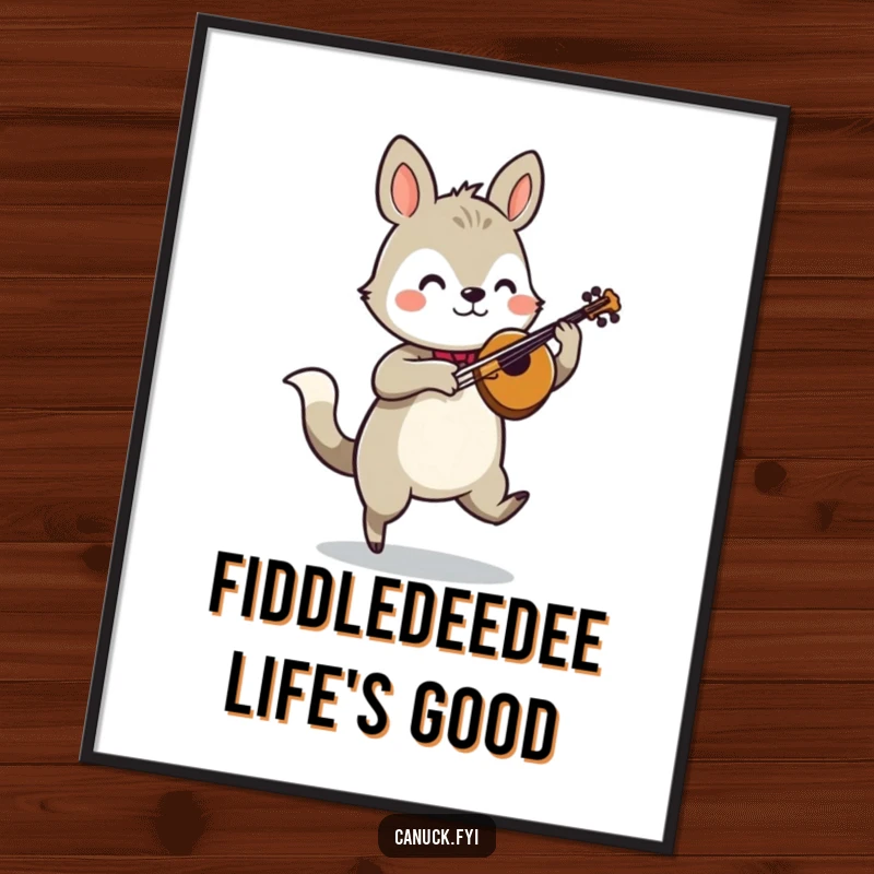 Funny Free Printable Wall Art: Stylized animal character doing a lively jig while playing a fiddle, full of energy.