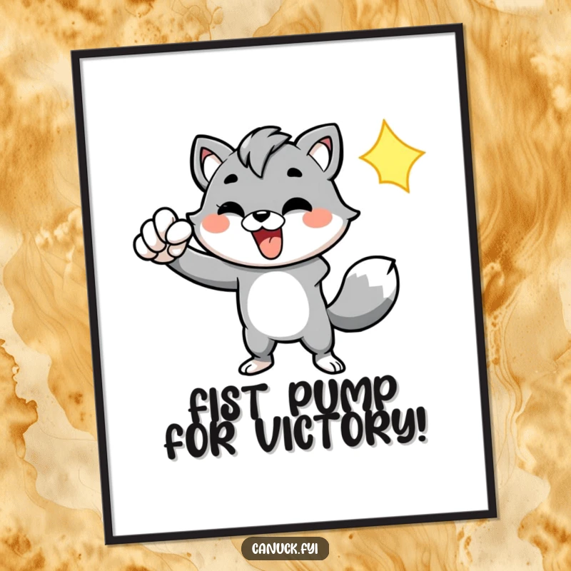 Funny Free Printable Wall Art: Energetic animal enthusiastically pumps fist, exuding power, motivation, and a victorious, dynamic spirit.