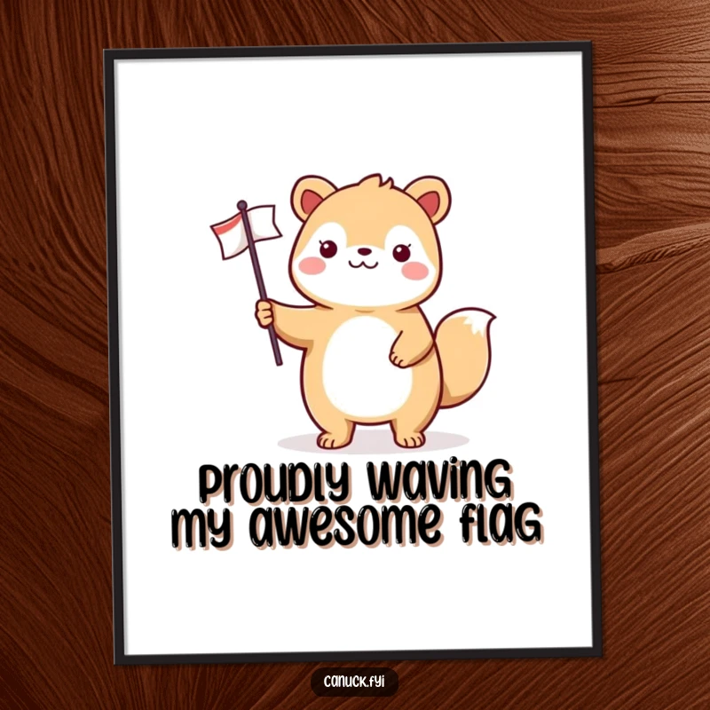 Funny Free Printable Wall Art: A happy animal proudly displays a small flag, adding a cheerful and whimsical touch to any room.