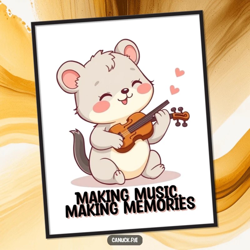 Funny Free Printable Wall Art of a joyful animal enthusiastically playing a tiny fiddle, bringing music and smiles.