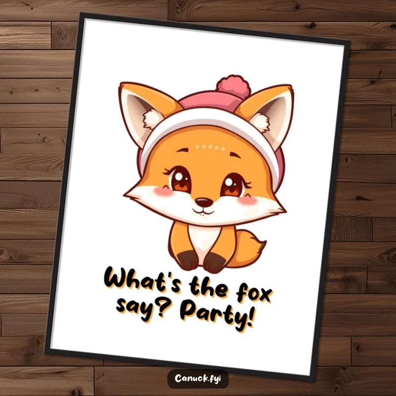 Funny Free Printable Wall Art: A curious fox with a twinkle in its eye, sporting a cozy tuque, adding charm to any room.