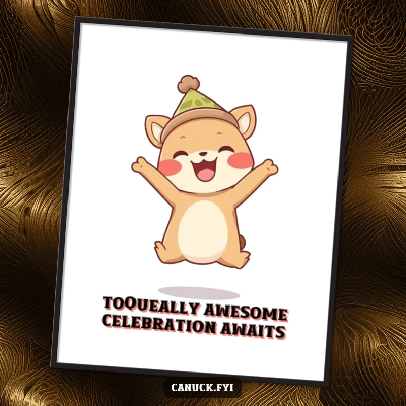 Funny Free Printable Wall Art: A happy animal in a tiny toque performs an ecstatic leap, bringing joy to your wall.