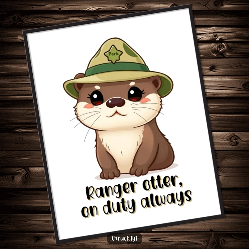 Funny Free Printable Wall Art: A cute otter wearing a tiny park ranger hat looks curiously outward.