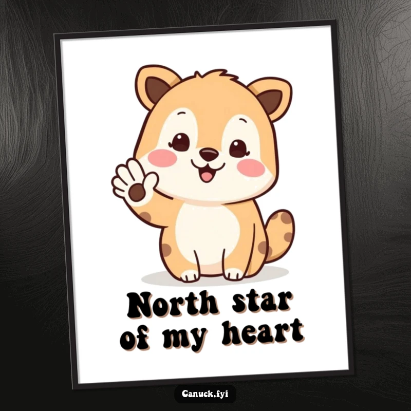 Funny Free Printable Wall Art of a happy animal waving hello and gesturing towards the north, adding whimsy to walls.