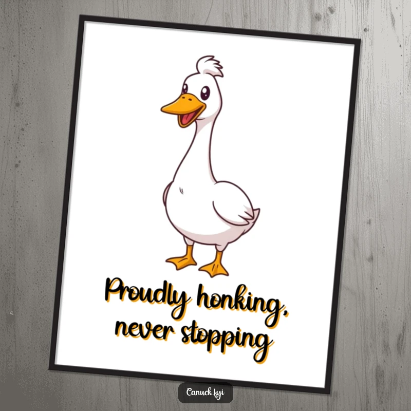 Funny Free Printable Wall Art: A proud goose stands tall and honks cheerfully, a bold and amusing addition to any wall.