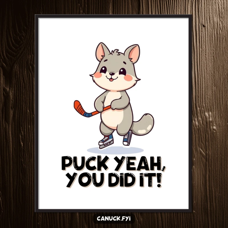Funny Free Printable Wall Art: A playful animal character energetically dances with a miniature hockey stick, adding a dynamic touch.