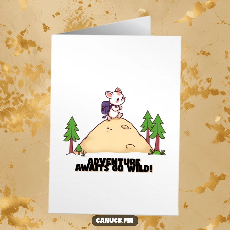Funny Free Printable Birthday Card featuring a determined creature with a backpack hiking uphill, ready for adventure and well wishes.