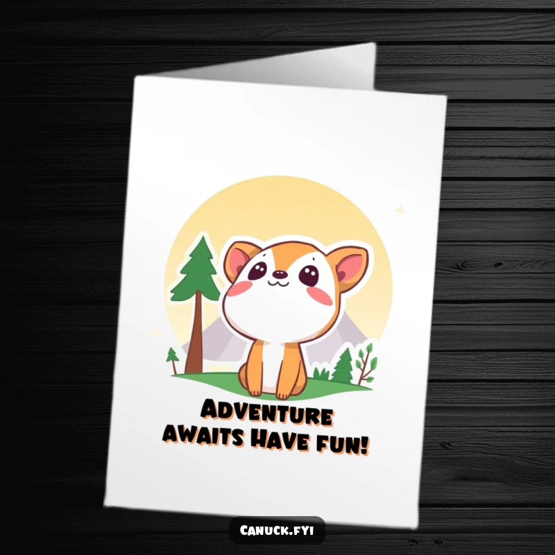 Funny Free Printable Birthday Card: Curious animal gazing at a majestic mountain, full of wonder and awe.