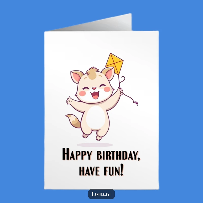 Free Printable Birthday Card: Dancing Animal with Kite, Fun Downloadable Gift!