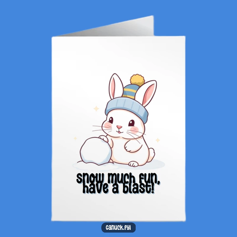 Free Printable Birthday Card: Funny Curious Rabbit Snowball Fun Downloadable Greeting