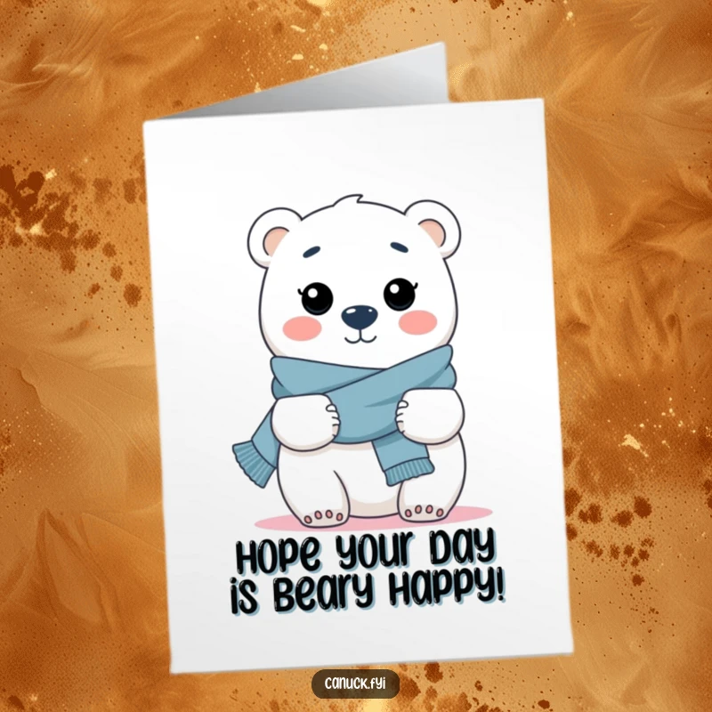 Funny Free Printable Birthday Card: A cheerful polar bear wearing a scarf offering a big, warm hug.