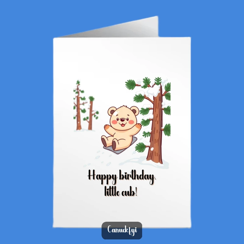 Free Printable Funny Bear Birthday Card - Snow Slide Downloadable