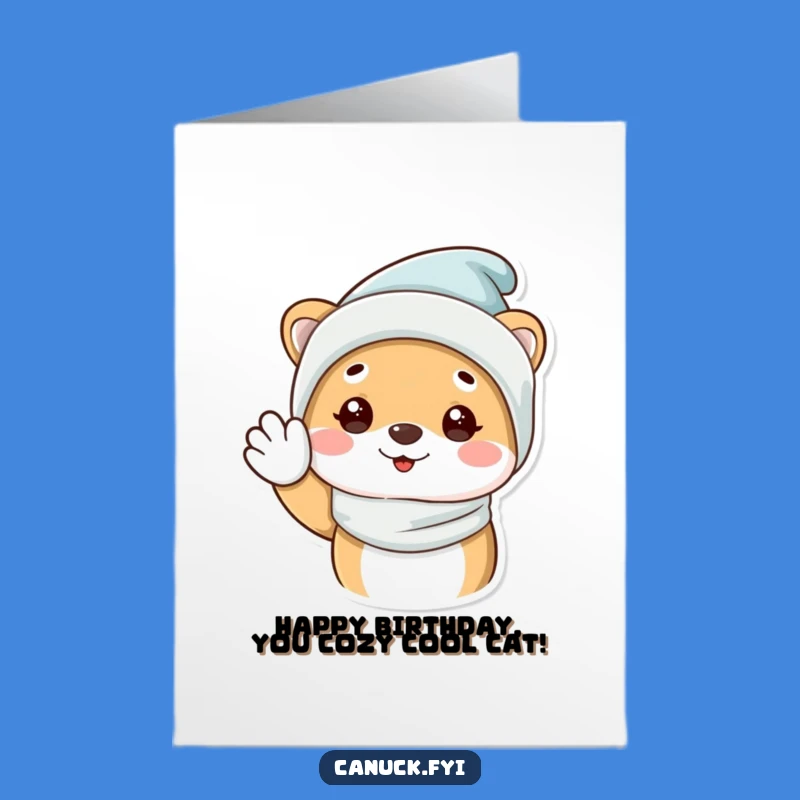 Free Printable Funny Birthday Card: Waving Winter Animal, Downloadable DIY Gift