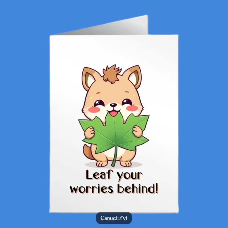 Free Printable Birthday Card: Triumphant Animal with Maple Leaf for a Roaring Good Time