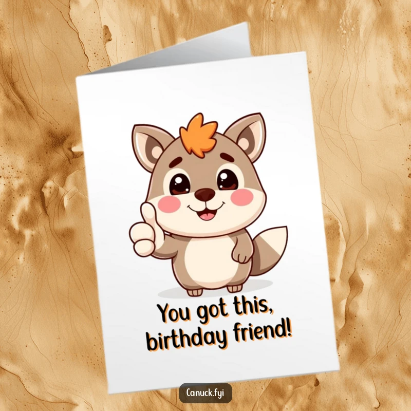 Funny Free Printable Birthday Card: A smiling Canadian animal giving a big thumbs-up, radiating pure birthday joy.