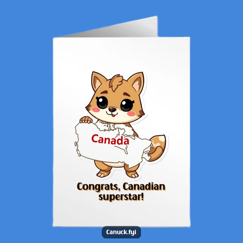 Free Printable Congrats Card: Confident Animal & Canada Map for Your Big Win