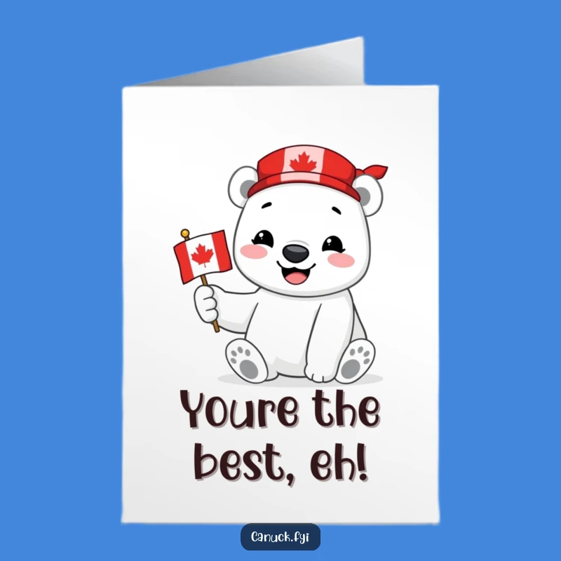 Free Printable Congrats Card: Polar Bear Cheers Your Success with Canadian Flag