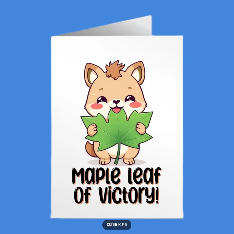 Free Printable Congrats Card: Triumphant Maple Leaf Animal for Your Big Win