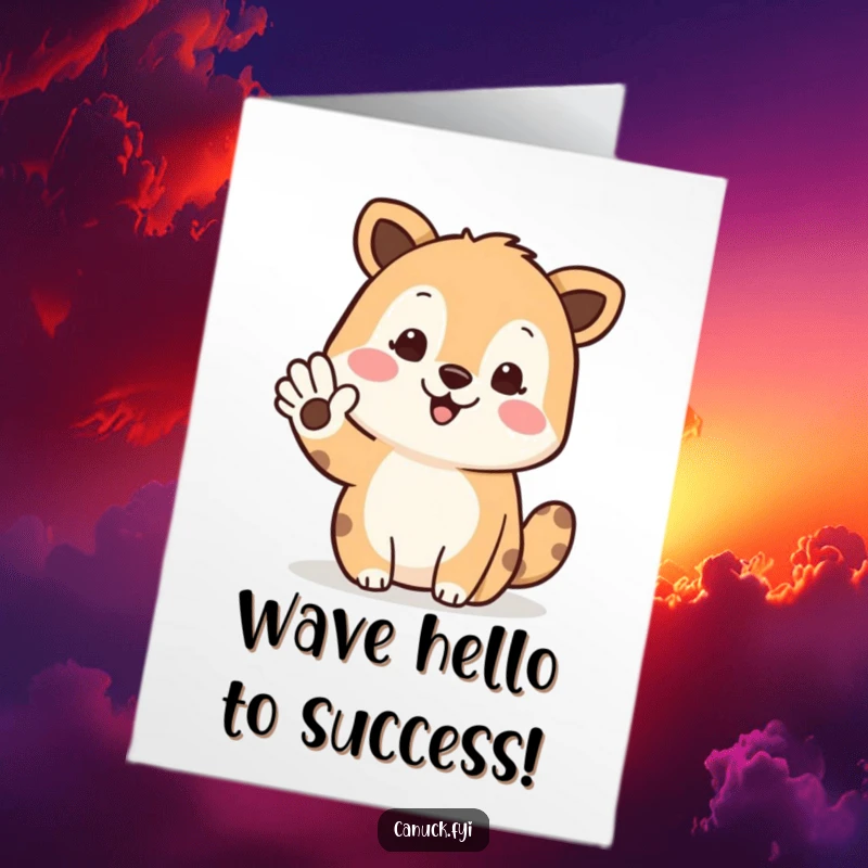Funny Free Printable Congratulations Card with an animal waving hello and gesturing north, indicating success and good direction.