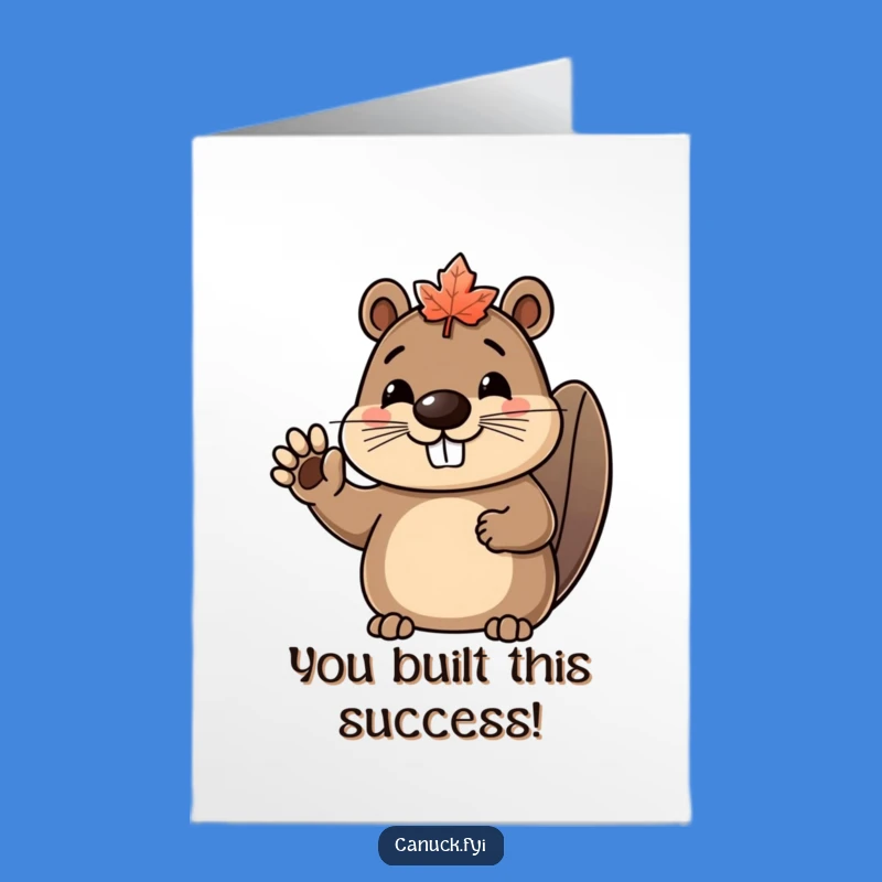 Free Printable Humorous Beaver Congrats Card - Maple Leaf Hat Downloadable