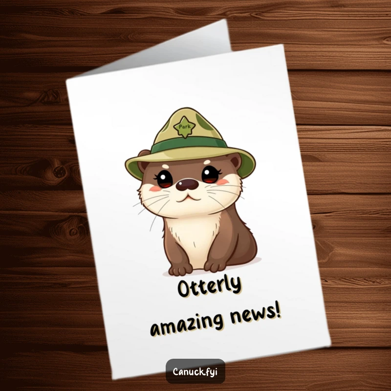 Funny Free Printable Congrats Card: A cute otter wearing a tiny park ranger hat looks curious, celebrating an achievement.