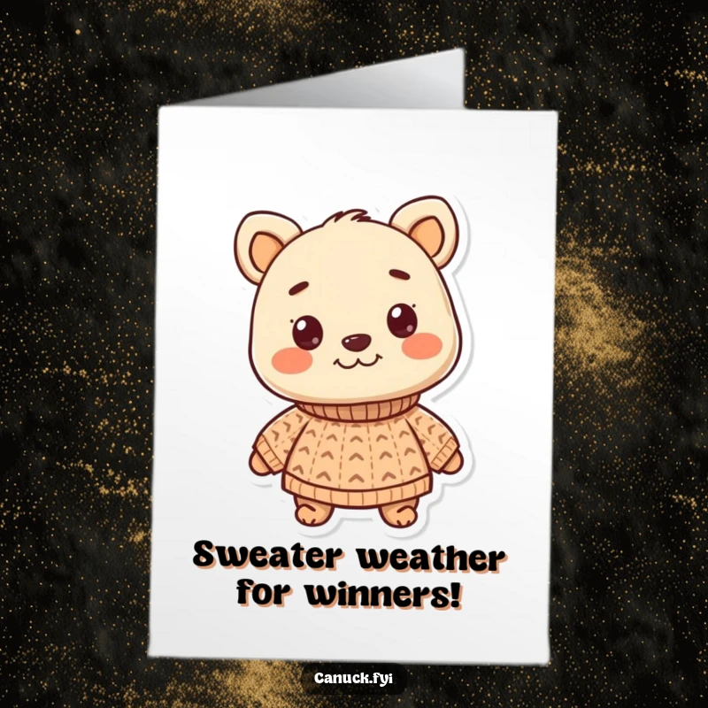 Funny Free Printable Congrats Card: Smiling animal sports a small knitted sweater, looking proud and stylish in their achievement.