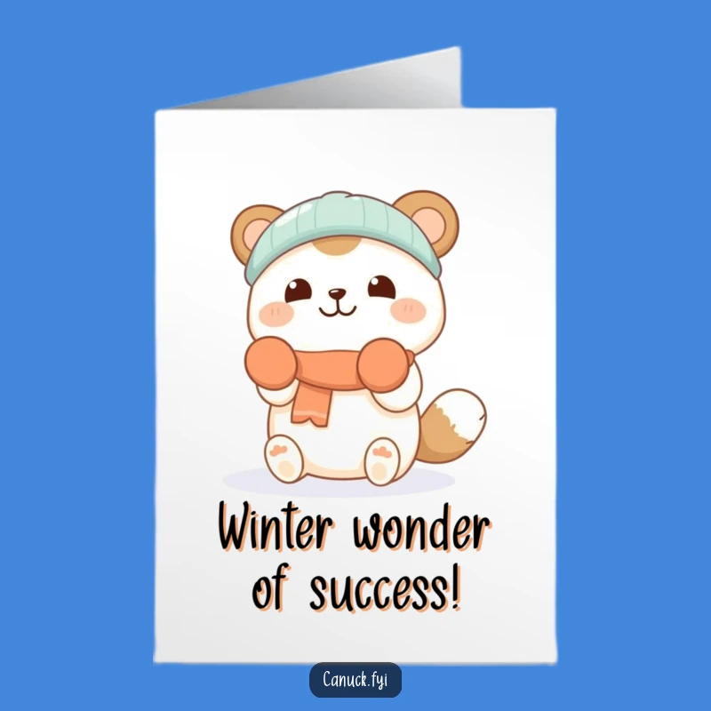 Free Printable Congrats Card: Adorable Mittens Animal Catching Snowflakes for Celebration