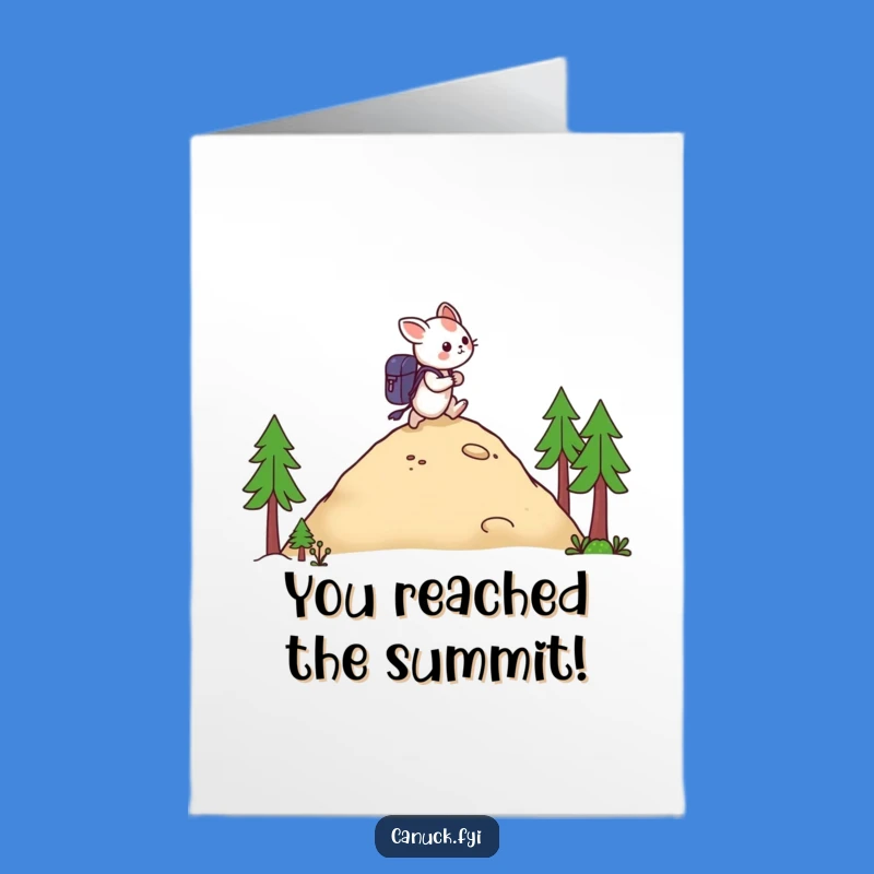 Free Printable Congrats Card: Hilarious Hiker Creature Reaching Summit - DIY Download Gift