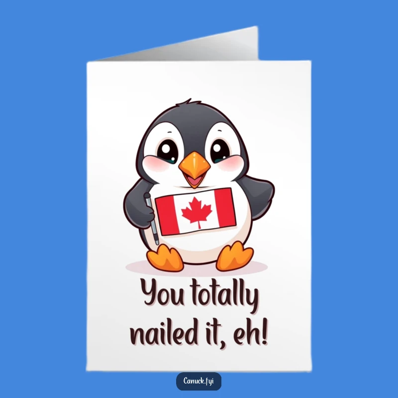 Free Printable Puffin Congrats Card: Funny Canadian Bird for Your Big Win!