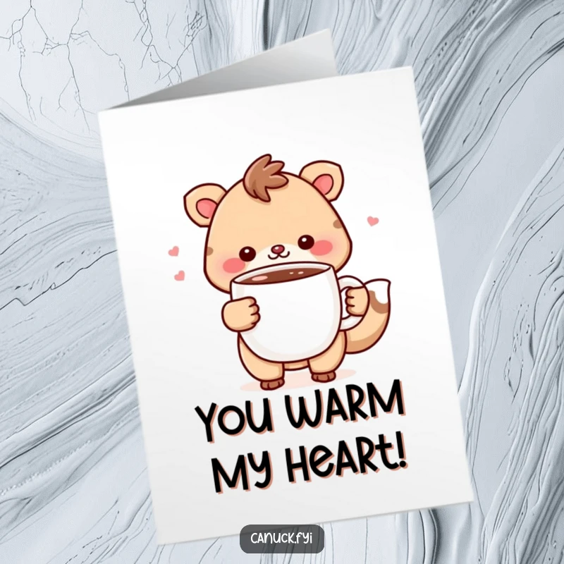 Funny Free Printable Congratulations Card: Cheerful animal holds steaming hot chocolate, a great DIY gift.