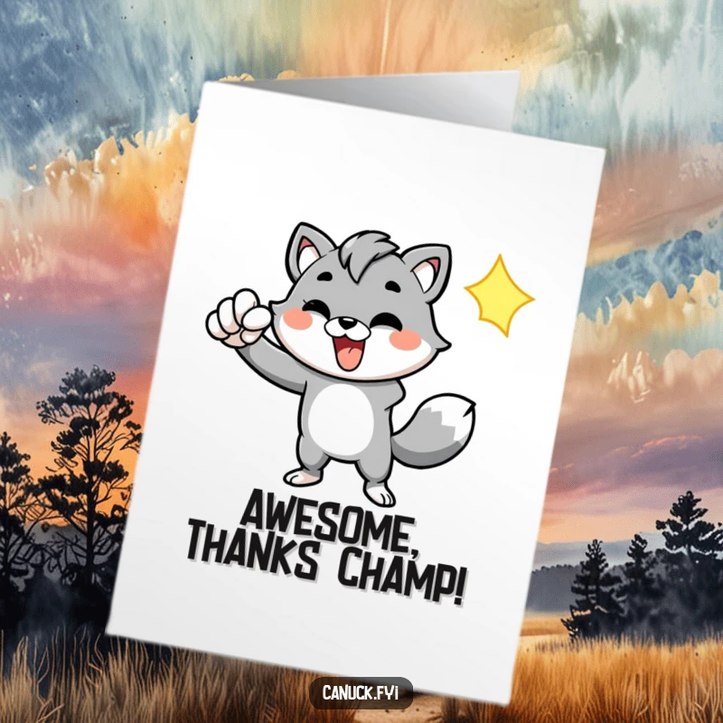 Funny Free Printable Thank You Card: Energetic animal enthusiastically pumps fist, conveying thanks with dynamic, spirited enthusiasm.