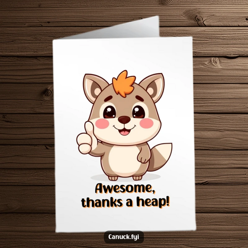 Funny Free Printable Thank You Card: A cheerful Canadian animal giving a friendly thumbs-up, expressing gratitude with a wide grin.