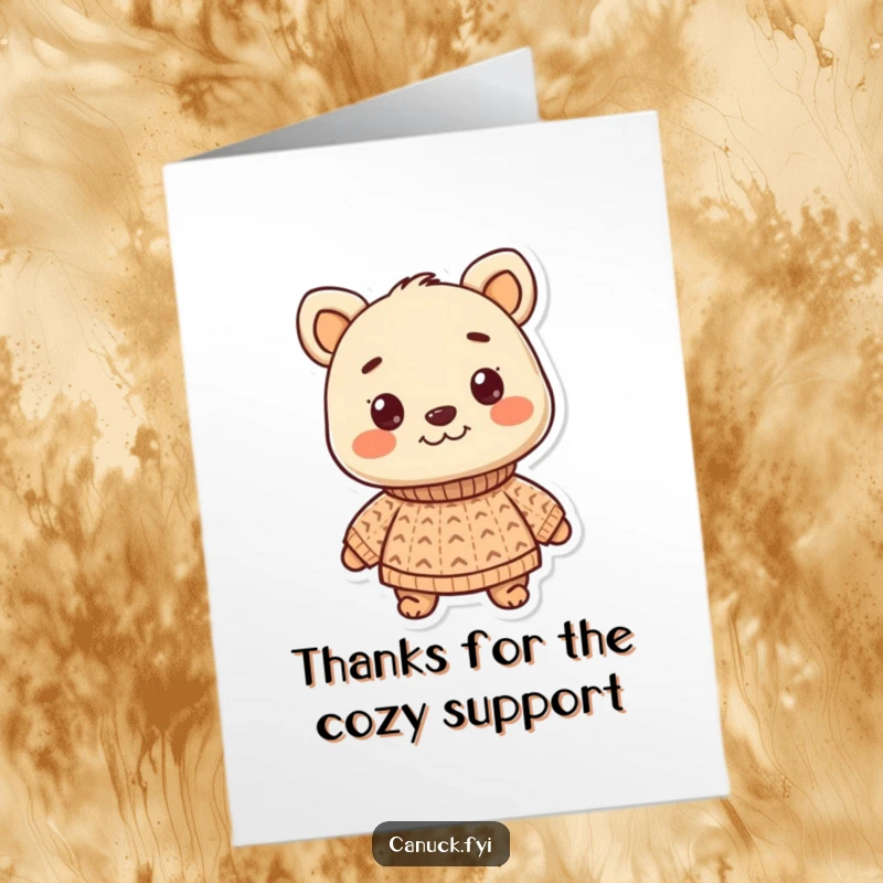 Funny Free Printable Thank You Card: A smiling animal in a cute knitted sweater shows heartfelt thanks with a cozy, charming vibe.