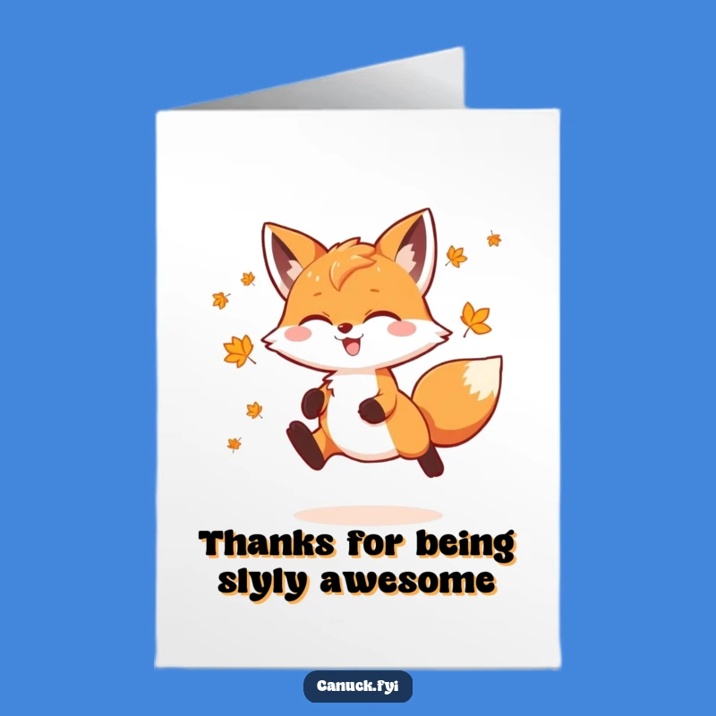 Free Printable Thank You Card: Fox Leaps with Thanks and Maple Leaf Flair